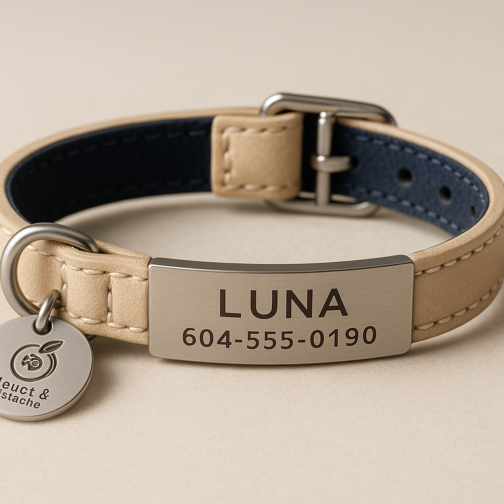 Collier tendance Sphynx – Logo Bleuet & Pistache | Confort & Sécurité Luxe